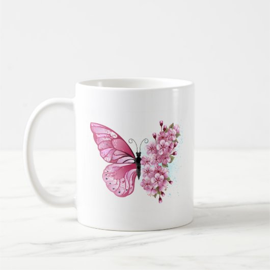 Mug Papillon à fleurs avec Sakura rose (Gauche)