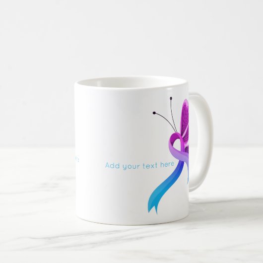 Mug Papillon à ruban de sensibilisation rose et bleu c (Devant droit)