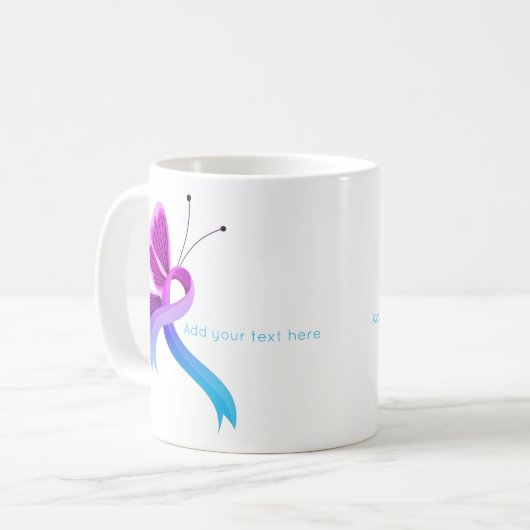 Mug Papillon à ruban de sensibilisation rose et bleu c (Devant gauche)
