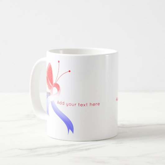 Mug Papillon à ruban de sensibilisation rouge, blanc e (Devant gauche)