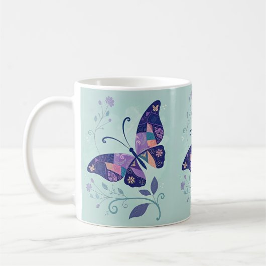 Mug Papillon Aqua et Purple (Gauche)