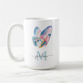 Mug Papillon aquarelle coloré avec votre monogramme (Gauche)