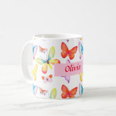 Mug Papillon aquarelle coloré personnalisé (Devant gauche)