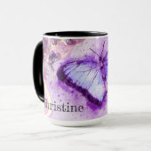 Mug Papillon Aquarelle Personalisé Purple et Or (Devant gauche)