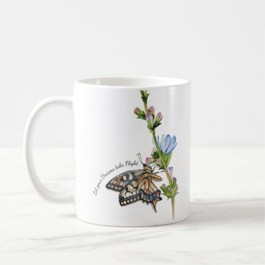 Mug Papillon aquarelle sur une fleur chicorée (Gauche)