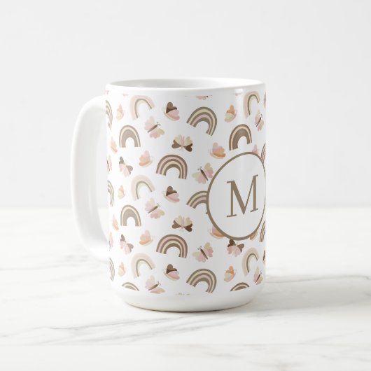 Mug Papillon arc-en-ciel moderne blanc et rose  (Devant gauche)
