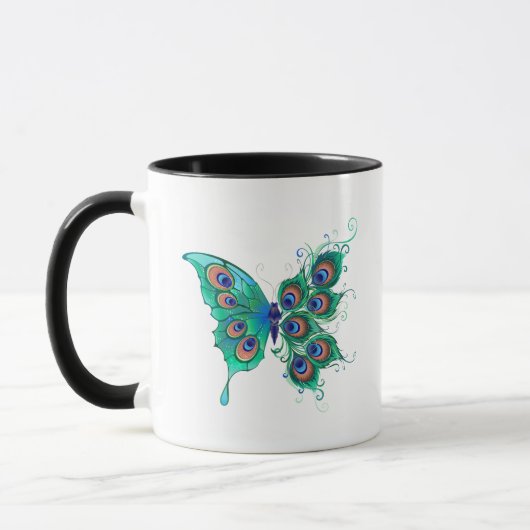 Mug Papillon aux plumes de paon vert (Gauche)