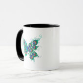 Mug Papillon aux plumes de paon vert (Devant gauche)