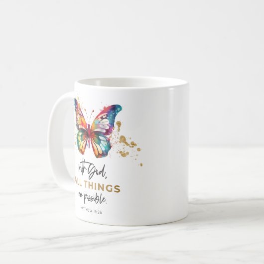 Mug Papillon Avec Dieu Tout Est Possible (Devant gauche)
