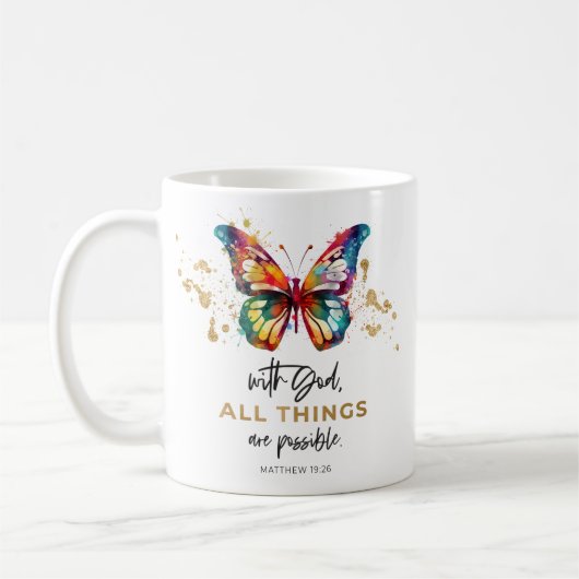 Mug Papillon Avec Dieu Tout Est Possible (Gauche)