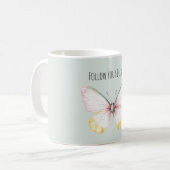 Mug Papillon Blanc Jaune Rose Sarcelle Menthe (Devant gauche)
