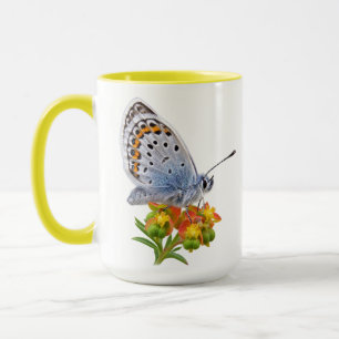 Mug Papillon bleu commun sur des fleurs sauvages color