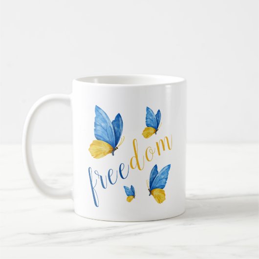 Mug Papillon bleu jaune coloré (Gauche)