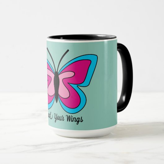 Mug Papillon bleu magenta rose | Ajouter du texte (Devant droit)