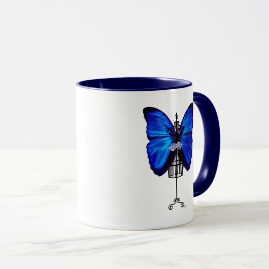 Mug Papillon bleu mannequin (Devant droit)