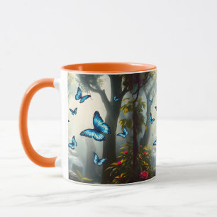 Mug Papillon bleu morpho dans la forêt tropicale