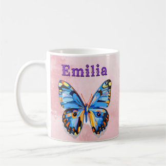 Mug Papillon bleu rose personnalisé Preppy personnalis