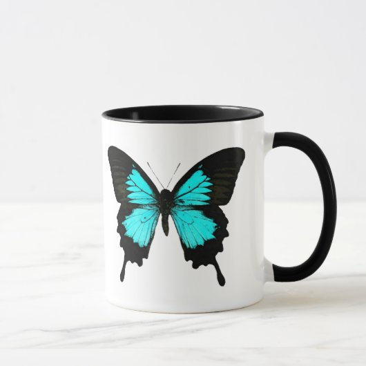 Mug Papillon - bleu turquoise et noir (Droite)