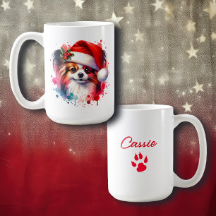 Mug Papillon Chien à Santa Hat Noël Personnalisé