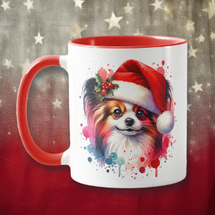 Mug Papillon Chien à Santa Hat Noël Personnalisé