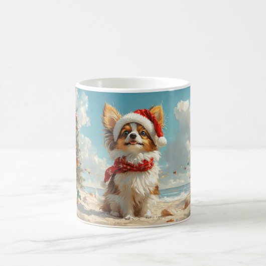 Mug Papillon Chien Noël Vintage Plage (Centre)