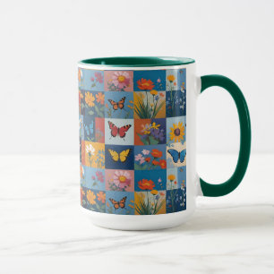 Mug Papillon Coloré Et Fleurs Sauvages Patchwork