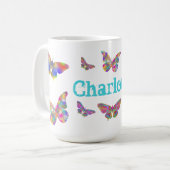 Mug Papillon coloré motif ajouter nom (Devant gauche)