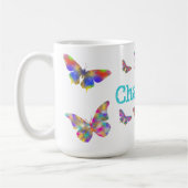Mug Papillon coloré motif ajouter nom (Gauche)