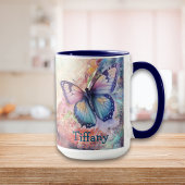 Mug Papillon d'aquarelle bleu, violet et rose