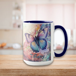 Mug Papillon d'aquarelle bleu, violet et rose