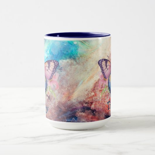 Mug Papillon d'aquarelle bleu, violet et rose (Centre)