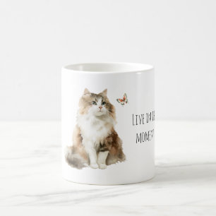Mug Papillon de chat blanc crème Vivre dans le moment