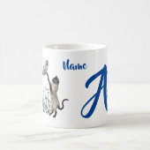 Mug Papillon de chat siamois monogramme initial A nom (Centre)