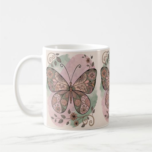 Mug Papillon de collage floral Brown (Gauche)