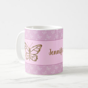 Mug Papillon de faux papier d'or sur fond lavande viol