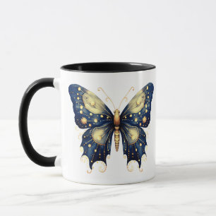 Mug Papillon de Halloween bleu marine vert clair or