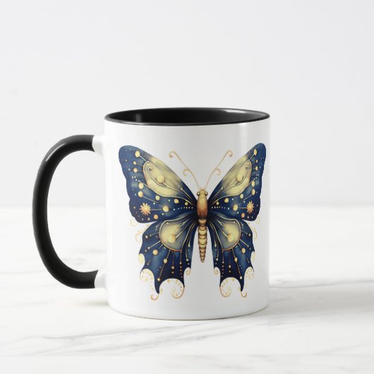 Mug Papillon de Halloween bleu marine vert clair or (Gauche)