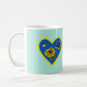Mug Papillon de l'abeille de tournesol Bleu Coeur jaun