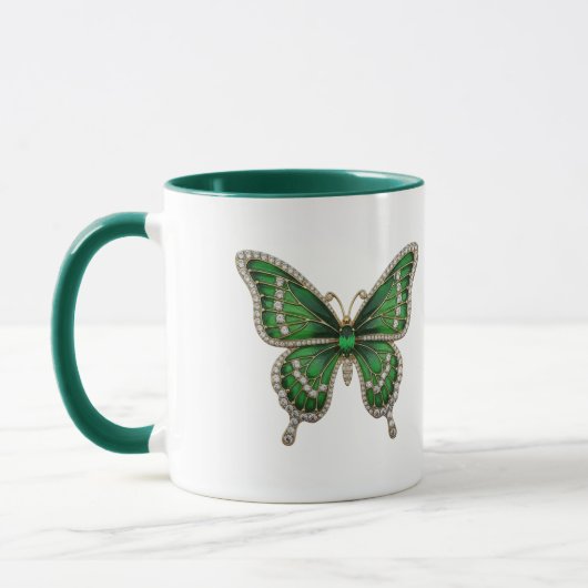 Mug Papillon de luxe émeraude et diamant  (Gauche)