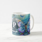 Mug Papillon de nom personnalisé Bleu Violet Cadeau po (Devant droit)