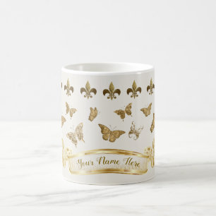 Mug Papillon doré personnalisé Fleur de Lis 325 g