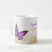 Mug Papillon doré violet rustique vintage (Devant gauche)