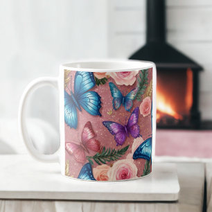 Mug Papillon élégant et Parties scintillant florale