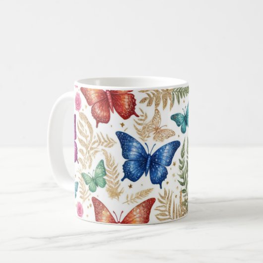 Mug Papillon élégant et Parties scintillant florale (Devant gauche)