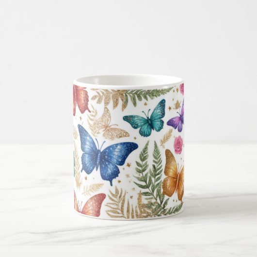 Mug Papillon élégant et Parties scintillant florale (Centre)