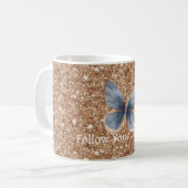 Mug Papillon en bleu denim paillettes or rustique (Devant gauche)