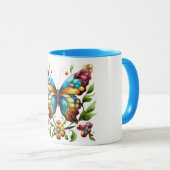 Mug Papillon en vitrail coloré avec fleurs (Devant droit)