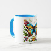 Mug Papillon en vitrail coloré avec fleurs (Devant gauche)