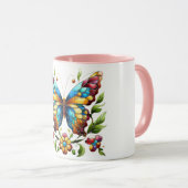 Mug Papillon en vitrail coloré avec fleurs (Devant droit)