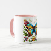 Mug Papillon en vitrail coloré avec fleurs (Devant gauche)